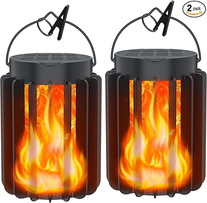2-Pack Courtyard Solar Lanterns, Waterproof LED Outdoor Lights