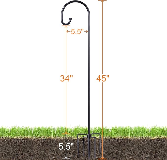 Ottsuls Bird Feeder Pole, 45 INCH Heavy Duty Shepherds Hooks for Outdoor with 5 Prong Base, Adjustable Stand Hanger for Garden Plant, Hummingbird Feeder, Lantern, Hanging Wedding Decor (2 Pack)