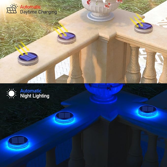 YiLaie Blue Solar Dock Lights Outdoor Waterproof, Driveway Warning Post Deck Lights Solar Powered for Drive Way Boat (4 Pack)