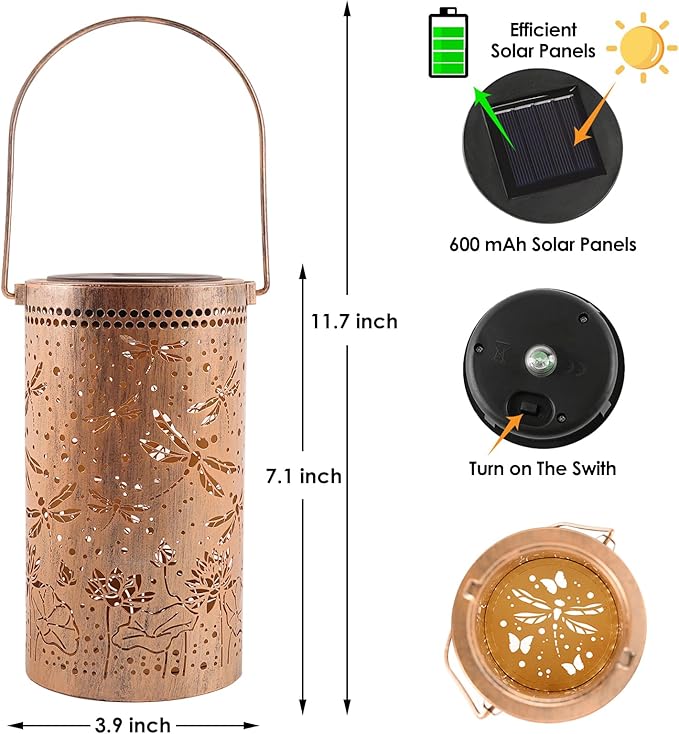 2-Pack Dragonfly Solar Garden Lanterns, Decorative Waterproof LED