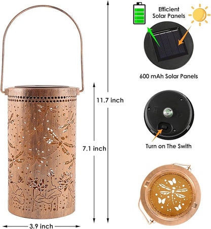 Fabuday Dragonfly Lotus Outdoor Solar Lantern Waterproof 2 Pack - Hanging Solar Power Lights Led for Outside, Garden Decor for Patio, Porch, Balcony, Yard and Deck, Gardening Decoration Gift for Women
