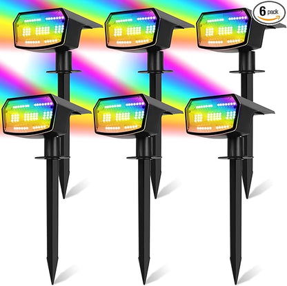Sucolite 6-Pack Solar Spot Lights Outdoor Waterproof IP65, 3 Lighting Modes 2-in-1 Solar Landscape Spotlights for Yard, 59 LED Solar Powered Wall Lights for Garden Pathway Driveway Walkway, Multicolor
