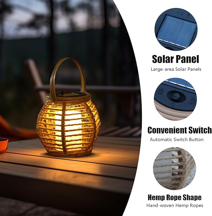 2 Pack Solar Lanterns Outdoor Waterproof, Imitation Candle Lantern in Bohemian Style for Garden, Backyard, Patio Decor, Birthday Gifts for Women Mom Grandma, Hanging Garden Lights for Outside