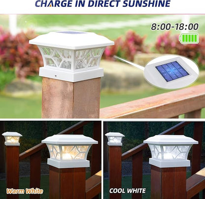 APONUO Solar Post Cap Lights 4 Pack with 1000mAh Battery - for 4x4 5x5 6x6 Fences, Larger Size & Longer Lasting, 2-Mode, IP64 Waterproof, for Deck Patio Yard (White)