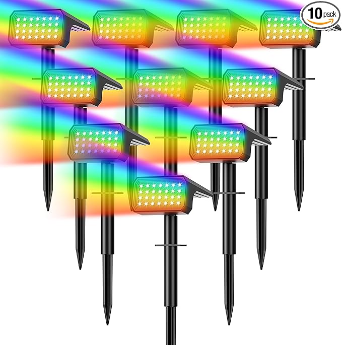 10-Pack 28 LED Solar Landscape Spotlights, 7-Mode Waterproof