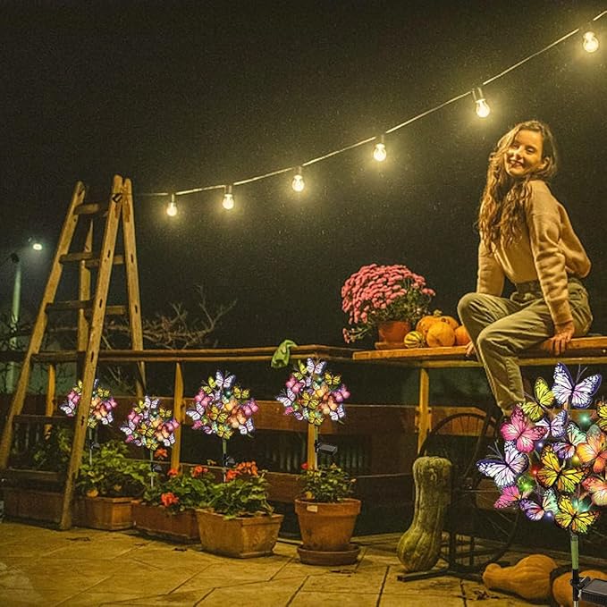 Solar Garden Stake Lights, 8-Pack 176 LED Butterfly & Flower Waterproof Yard Decor Lights