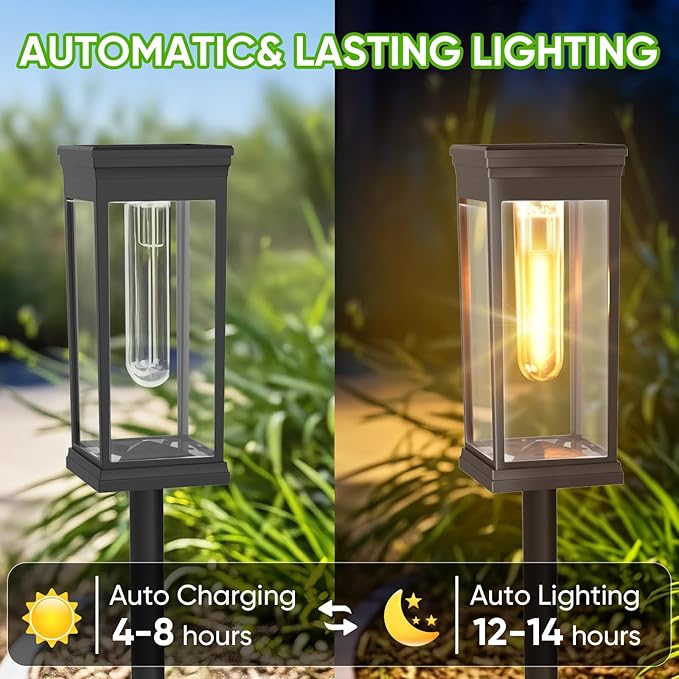 2 Pack Solar Pathway Lights Outdoor,IP65 Waterproof - Bright Solar Lights Outdoor,Auto On/Off Pathway Lights Solar Powered,Solar Path Lights for Walkway Driveway Garden