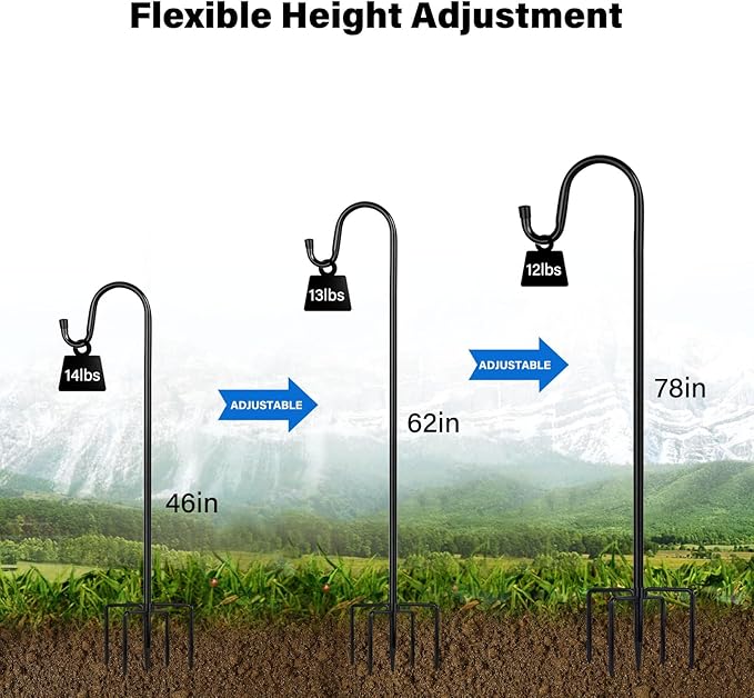 2-Pack 78" Garden Shepherd Hooks, Iron Plant Hangers