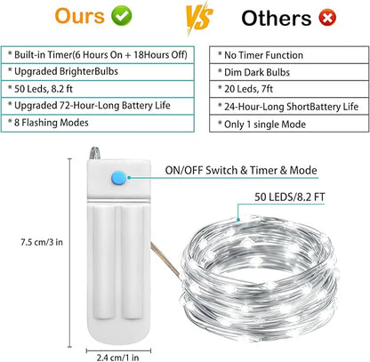 Christmas Fairy Lights 6-Pack, 2ft 50 LED Battery Twinkle Lights