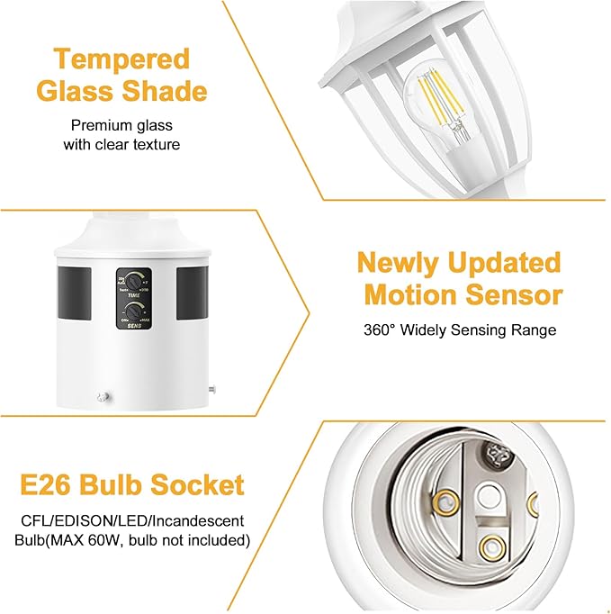 Lamomo Motion Sensor Outdoor Post Lights, Dusk to Dawn Lamp Post Light Fixture, Waterproof Aluminum Lamp Posts Outdoor Lighting Pole Lantern for Yard Patio Pathway Garden, White
