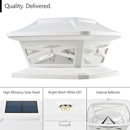 Davinci Lighting Flexfit Solar Outdoor Post Cap Lights - Includes Bases for 4x4 5x5 6x6 Wooden Posts - Bright LED Light - Pearl White (2 Pack)
