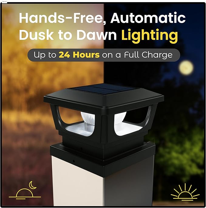 Brighticonic Solar Post Cap Lights Outdoor for 4x4, 3x3 – Auto On/Off Post Lights Solar Powered - Easy Install, IP65 Waterproof Deck & Fence Lights – Long Lasting Battery – 120 Lumen, CoolWhite - 4pck