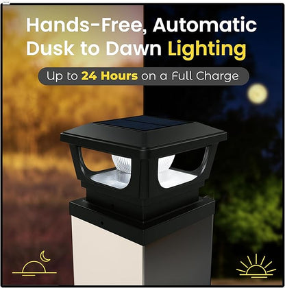 Brighticonic Solar Post Cap Lights Outdoor for 4x4, 3x3 – Auto On/Off Post Lights Solar Powered - Easy Install, IP65 Waterproof Deck & Fence Lights – Long Lasting Battery – 120 Lumen, CoolWhite - 2pck
