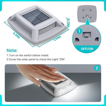 Solar Driveway Lights Outdoor 12 Pack, IP68 LED Solar Powered Waterproof Driveway Marker Deck Dock Lights for Dock Step Pathway Walkway Sidewalk Garden Yard Stair Marine (White)