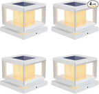 4-Pack White Solar Yard Post Lights, Outdoor LED Caps