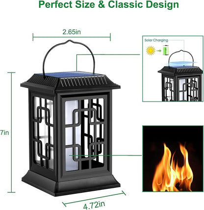 Flickering Solar Lantern Outdoor, Waterproof Hanging Flame Solar Powered Lantern for Pathway, Tabletop, Patio, Garden Decoratives (2 Pack)
