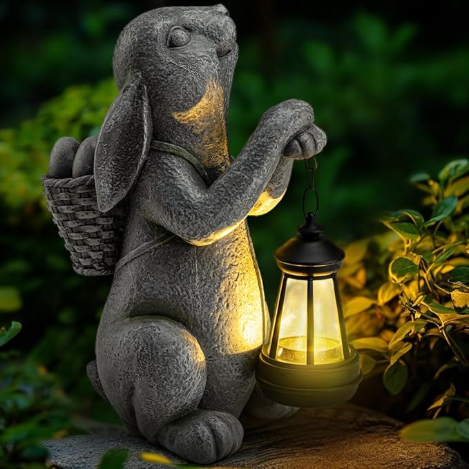 Solar Rabbit Garden Statue Light, Outdoor Decor
