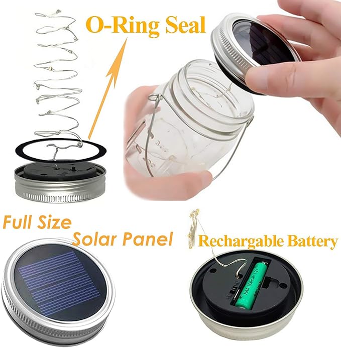 Mason Jar Solar Lantern Lights, 8 Pack 30 LED Bulbs Fairy Star Firefly Solar Lids Jar Lights,8 Hangers Included(No Jars),for Outdoor Home Garden Patio Christmas Halloween Decor Light
