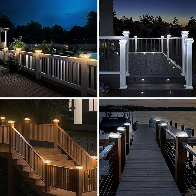T-SUN Solar Post Cap Lights Outdoor 12 Pack, 2 Modes LED Fence Post Solar Lights Fit for 4x4 5x5 6x6 Vinyl/Wooden Posts, Waterproof Deck Post Lights Solar Powered for Garden Patio Gate Porch