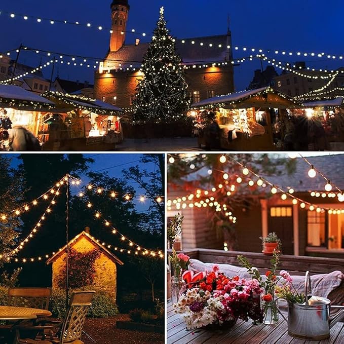 Outdoor String Lights, 50ft Black Waterproof LED