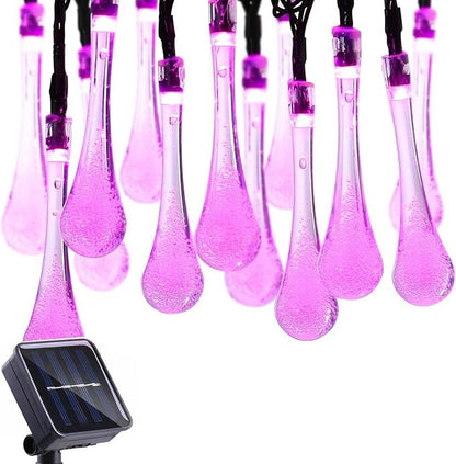 Solar String Light Outdoor Waterproof Solar Drop Lights,Water Drop Fairy Lights 13ft 20LEDs Solar Light with 8 Modes Solar Party Lights for Garden,Christmas Decorations (Pink)