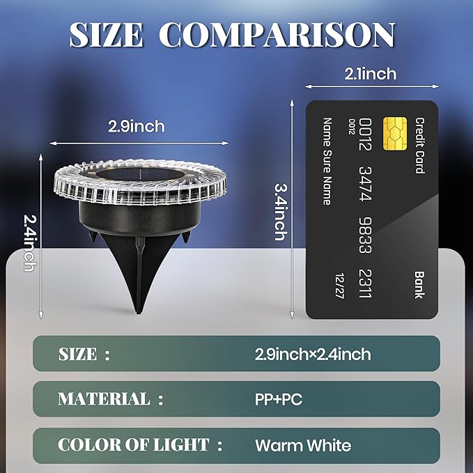 20 Pack Small Solar Ground Lights, Pathway Lights Waterproof, Outdoor Solar Light for Garden, Driveway, Walkway, Backyard (Warm White)