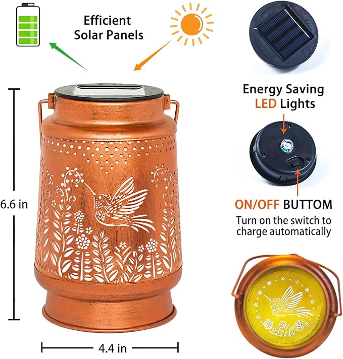 Hummingbird Solar Lanterns Outdoor Waterproof Hanging Solar Lights Hummingbird Gifts for Women Men Metal Decorative LED Lanterns for Garden Decor,Yard,Patio,Lawn,Pathway