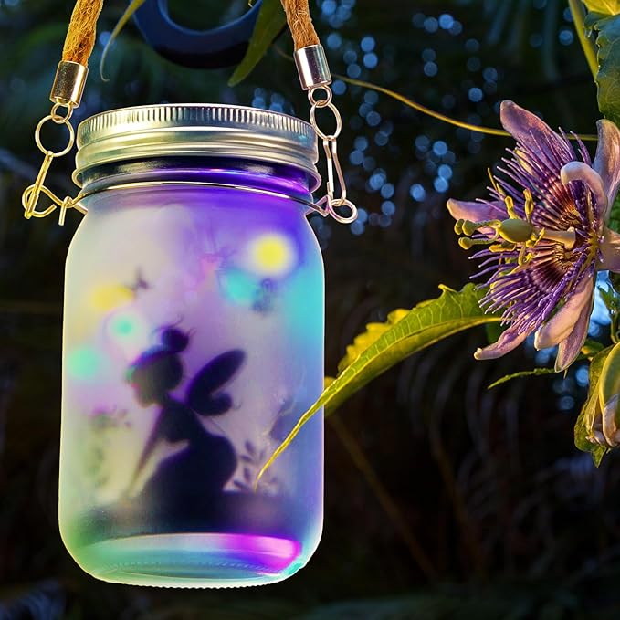 3 Pcs Fairy Hanging Lanterns Solar Lantern Cat Dog Butterfly Solar Outdoor Yard Lawn Garden Decor Jar Lights for Mom Women Cat Dog Lovers Gifts Tree Patio Lawn Table(Color Light)