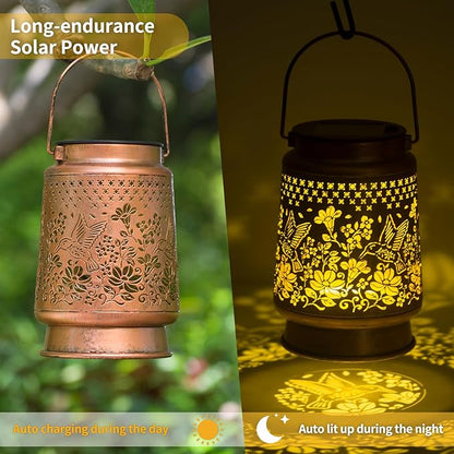 Hummingbird Solar Colorful Lanterns Outdoor Waterproof Hanging, Automatic Color Changing Light, Metal Decor Lanterns for Garden Patio Yard Lawn Backyard, Gifts for Women Mom Grandma