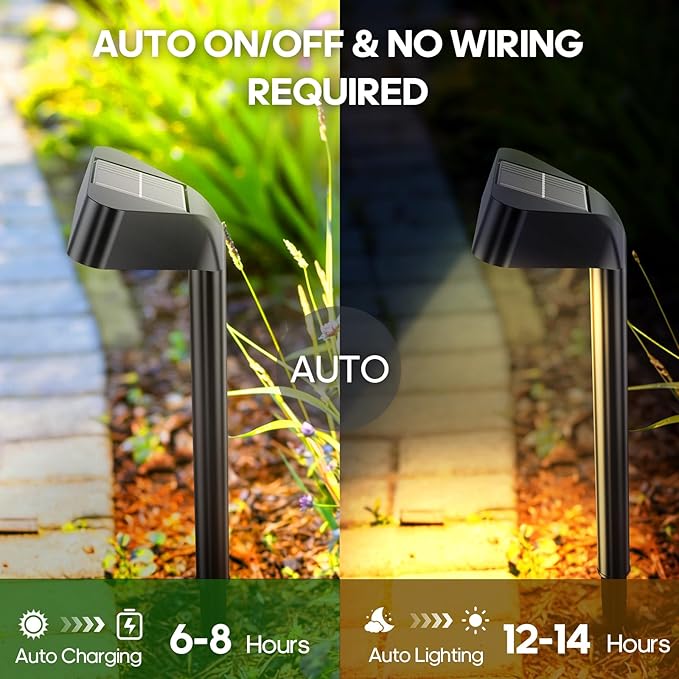 Solar Pathway Lights Outdoor, 8 Pack, 15 LED Brighter Solar Path Lights Waterproof with Upgraded Solar Panel, Up to 12Hrs Modern Landscape Lights for Backyard Garden Walkway Driveway Patio Lawn Decor