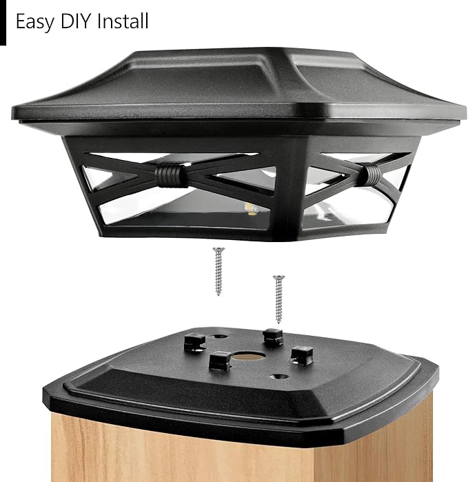 Davinci Lighting Flexfit Solar Outdoor Post Cap Lights - Includes Bases for 4x4 5x5 6x6 Wooden Posts - Bright LED Light - Slate Black (4 Pack)