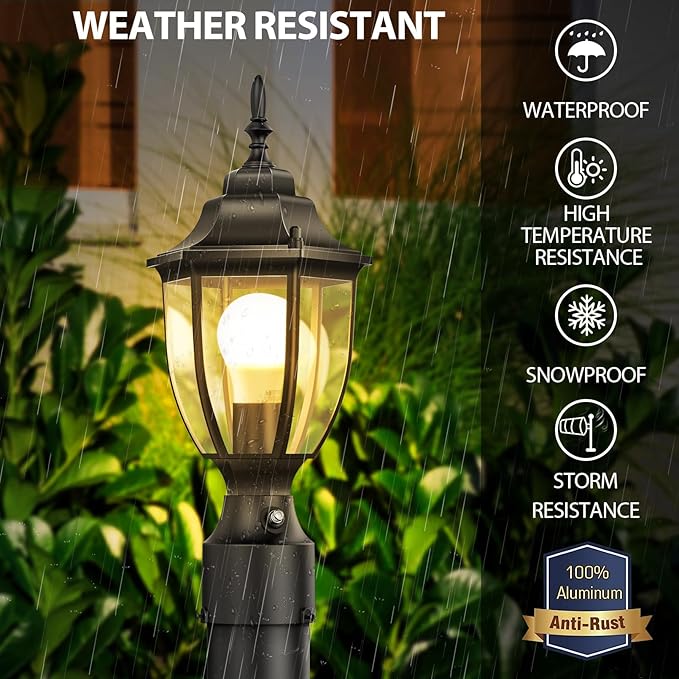 Lamomo Dusk to Dawn Outdoor Post Lights, Waterproof Aluminum Lamp Post Light Fixture, Lamp Posts Outdoor Lighting Pole Lantern for Yard Patio Pathway Garden