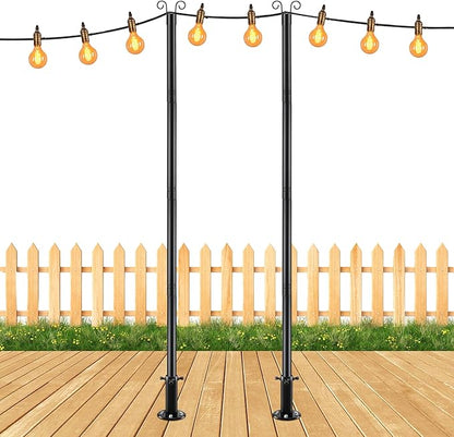 COCONUT String Light Poles for Ground, 8FT Heavy Duty Adjustable Metal Poles for Outdoor String Light Hanging with Flange Base, Backyard, Garden, Patio, for Party (2 Pcs)