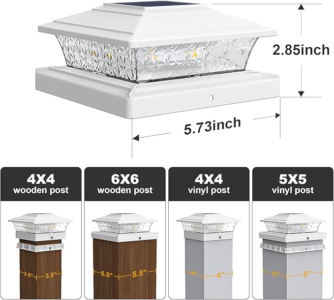 6-Pack Cool White Fence Post Cap Lights, Solar LED