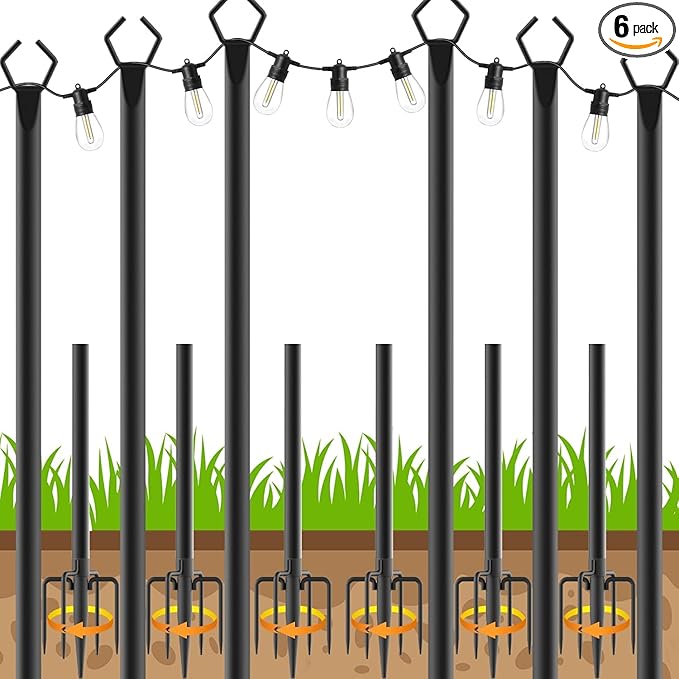 10ft String Light Hanging Poles 6-Pack, Metal
