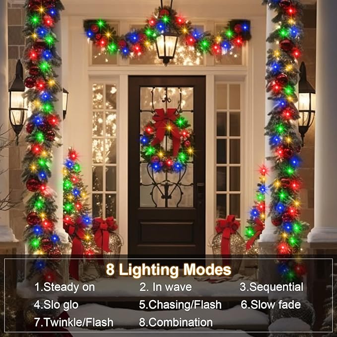 4 PACK Multicolor Battery Operated String Lights Outdoor 16.5Ft 50LED Battery Timer String Lights RGBY Clear Wire Christmas Tree Lights with 8 Modes Indoor Decorations for Yard Patio Window Tree