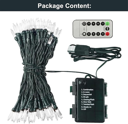 Christmas Lights 33ft 100 LED Battery String Lights with Timer Memory Function USB or Battery Powered Waterproof String Lights for Indoor Outdoor Decoration