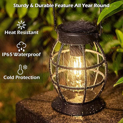 LeiDrail Solar Lantern Outdoor Hanging Solar Lights Metal LED Waterproof Christmas Lanterns Solar Powered Landscape Decor for Table Garden Yard Patio Pathway Porch 2 Pack
