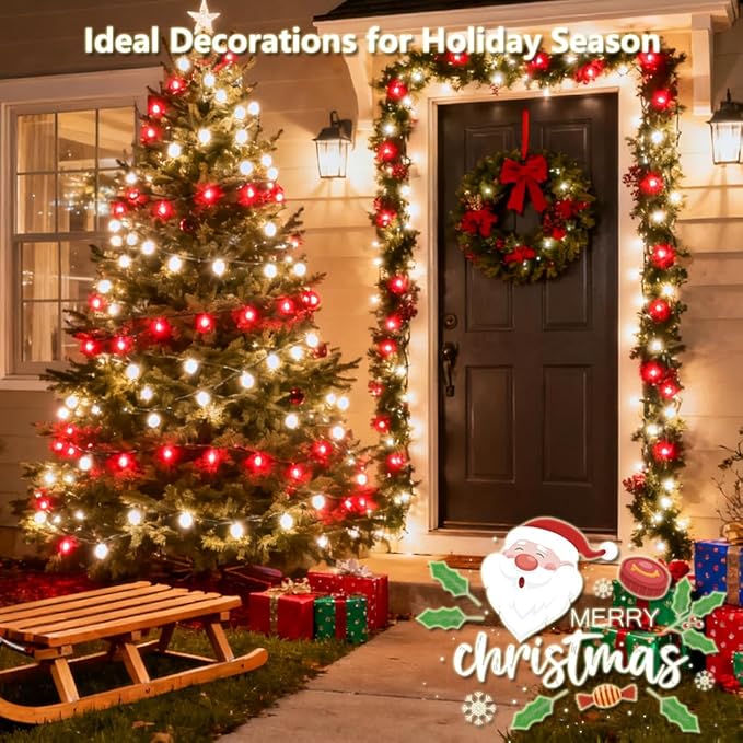 Christmas Backyard String Lights 2-Pack, 18ft 50 LED Waterproof