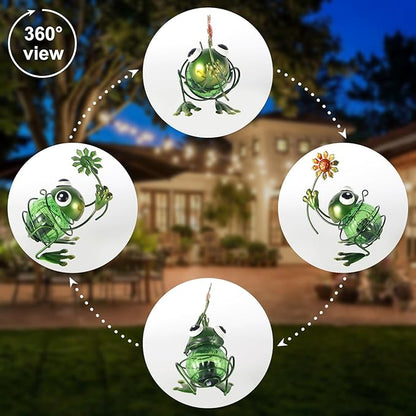 2 Pack Frog Solar Outdoor Hanging Lantern Creative Small Sculpture Lights Durable Waterproof Lamp Suitable for Festivals Garden Decor Birthday Gifts for Grandma Mom Women Girl