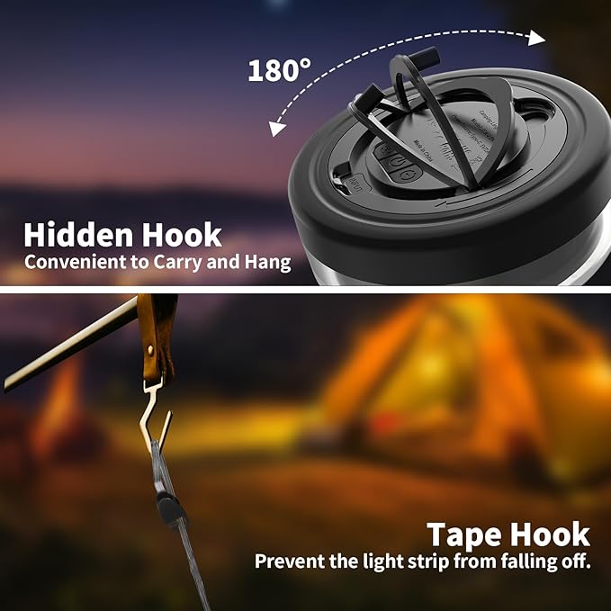Camping String Lights 32.8FT, 2 in 1 Outdoor Camping Lantern with 14 Lighting Modes, 30s Recovery, IP44 Waterproof, 4000mAh Battery, Portable Camping Lights for Camping, Yard, Festival Decor