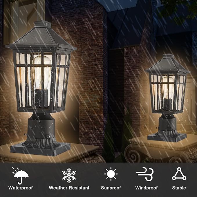 2-Pack Black Solar Patio Post Lights, Outdoor LED Caps