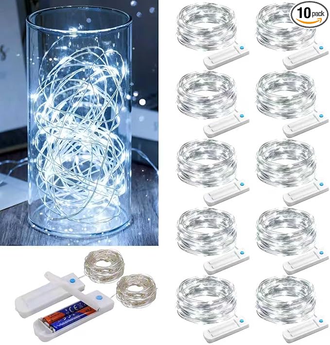 10-Pack 10ft Christmas LED String Lights, Waterproof Timer Lights