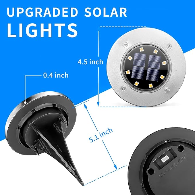 8-Pack Cool White In-Ground Solar Lights, Flat LED Landscape