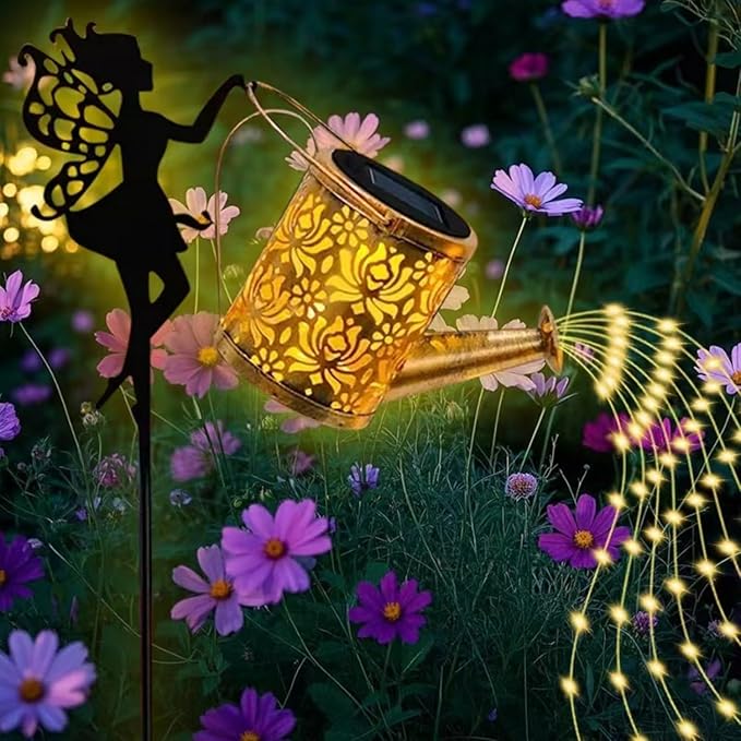 Solar Watering Can Lights,Garden Decor Solar Fairy Watering Lantern, LED Solar Fairy Outdoor String Lights, Star Shower Garden Light for Patio Path Tree Lawn Patio Path(with Hook)