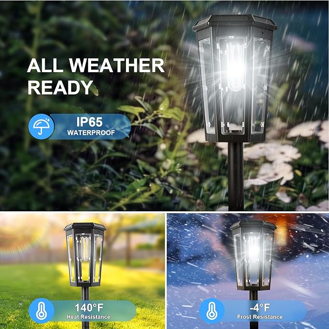 echosari Solar Pathway Lights Outdoor, 8 Pack Solar Powered Garden Lights Waterproof IP65, Auto On/Off, Solar Driveway Landscape Lights for Yard Path Landscape Walkway Lawn（Cool White）
