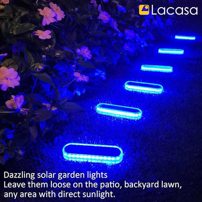Lacasa Solar Deck Lights, 4 Pack 40LM Solar Powered Step Lights Blue Light, LED Dock Light Outdoor In-Ground Lights IP68 Waterproof Auto ON/Off for Garden Stairs Driveway Pathway Lighting