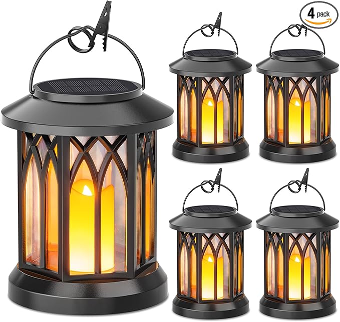 4-Pack Decorative Garden Solar Lanterns for Porch, Waterproof LED