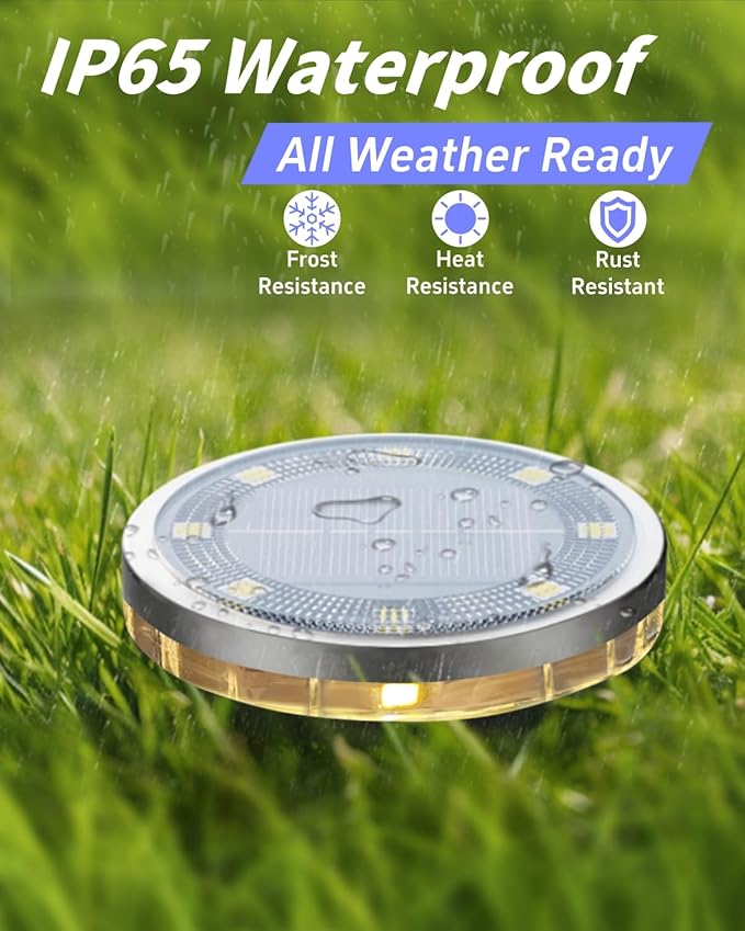 26-Pack Warm White In-Ground Solar Lights, Flat LED Landscape