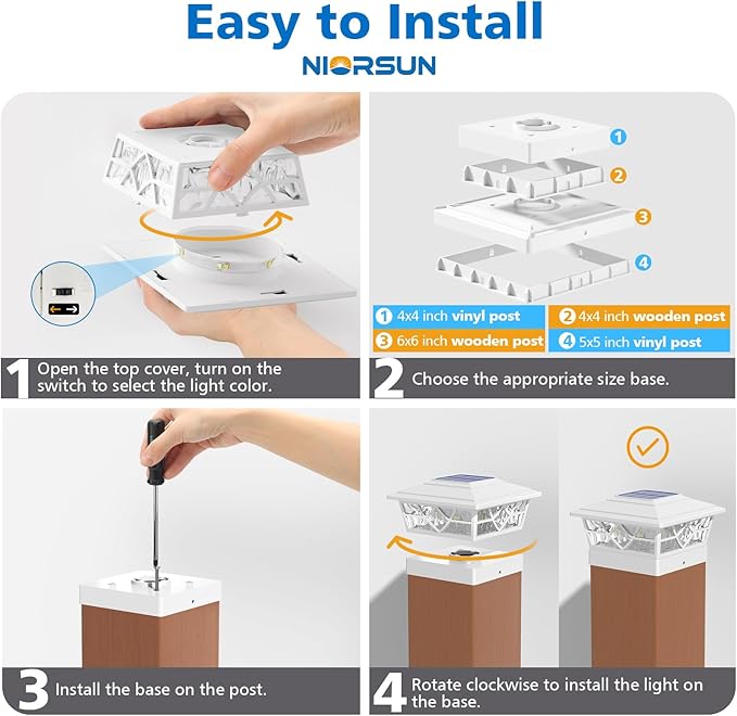 White Solar Fence Post Caps 4-Pack, Patio LED